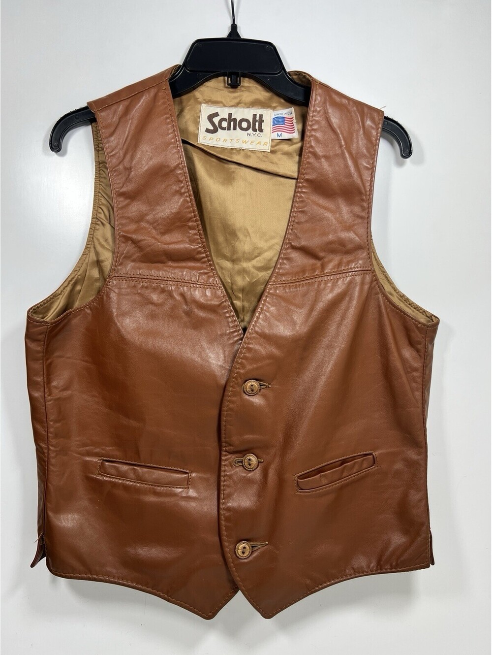 Vtg Schott NYC Brown Leather 3 Button Best Men Sz M Retro Western Biker